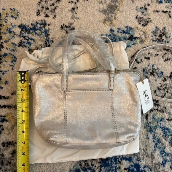 HOBO Kingston Mini Tote in Metallic Silver Leather w/ removable crossbody strap - Picture 14 of 14